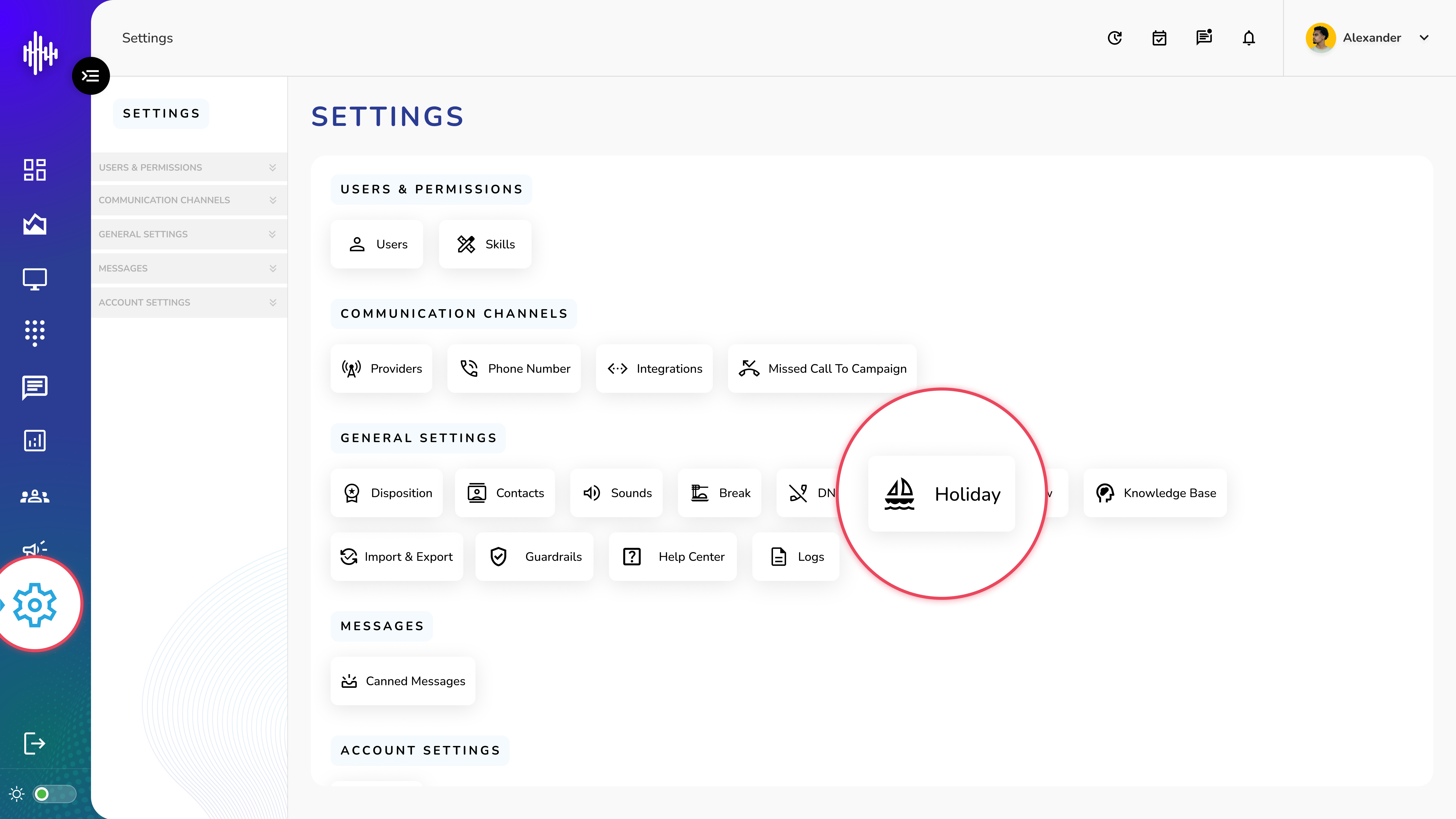 Settings-Holiday Group